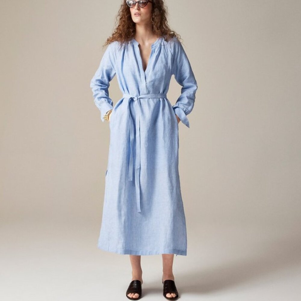 J. Crew Light Blue Linen Maxi Shirt Dress